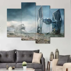 TIE Fighter Wreckage Wall Art – Moody Battlefield Landscape