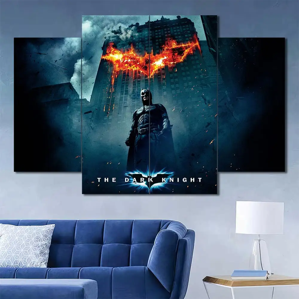 The Dark Knight wall art featuring Batman and iconic movie poster artwork 4 Panels Diamond Layout