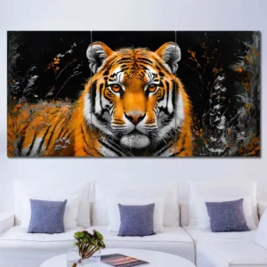 Tiger Canvas Wall Art featuring tiger in a close-up composition 3 Panels Regular Layout