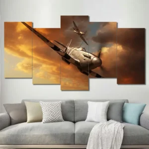 Transport Aircraft Canvas Wall Art featuring transport aircraft in a dynamic pose composition 5 Panels Uneven Layout
