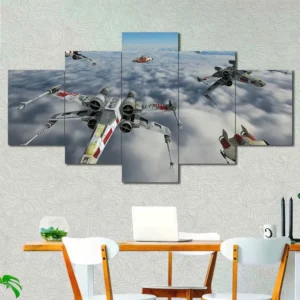 X-Wing Squadron Cloud Flight Wall Art – Aerial Starfighter Formation