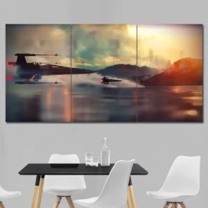 X-Wing Sunset Reflection Wall Art – Orange Mountain Lake Scene