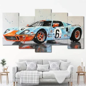 Gulf Racing Classic Race Car Wall Art – Watercolor